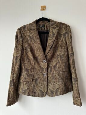 Vintage 90s  Gold Brown Paisley Tapestry Blazer Brocade Jacket 90s Boho Size 12